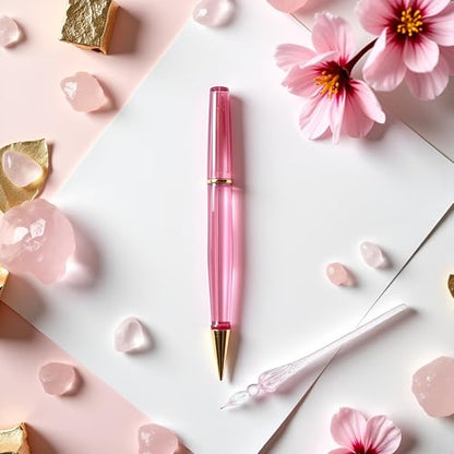 Handmade Glass Dip Pen,Glass Signature Pen,Crystal Vintage Dip Pen,for Writing, Drawing, Signatures, Calligraphy Pens Drawing Media,Painting, and Art Supplies (Pink)