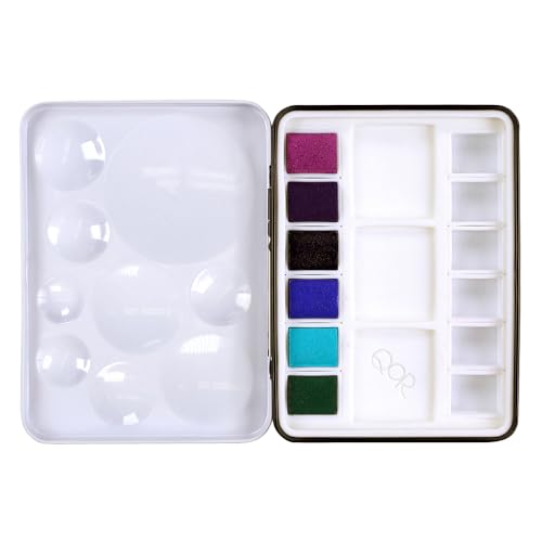 QoR Granulators Half Pan Set by GOLDEN, 6 Half Pan Watercolors, Professional Watercolor Paint Set