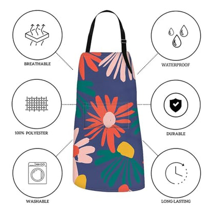 Britimes Apron with Pockets, 32x28 inch, for Women Men, Floral Colorful - color: Flowers