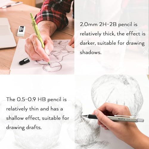 Nicpro 35PCS Gold Art Mechanical Pencils Set, 3 PCS Metal Drafting Pencil - color: Gold, style: 0.5 0.7 0.9 2.0