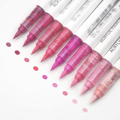 Water Based Acrylic Paint Markers Pink, 9 Colors Paint Pen Set - color: Sweet Pink Series