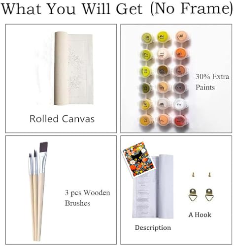 ZRIZQ Paint by Numbers Kit for Adults Beginner,Black Cat Flowers,16x20 | Full set with wooden brushes,rolled canvas,rich paints.Calming activity.Beginner friendly.Just open and paint. - color: 16"X20"Rolled Canvas(Frameless)-Cat 14