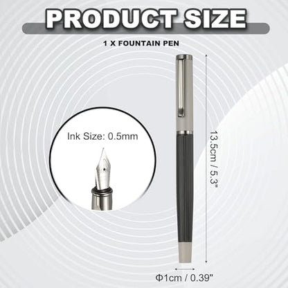 PATIKIL Fountain Pen Medium Nib, Metal Fountain Pen Barrel Handcrafted Pen for Professional Office Journaling Gifts, Gray - color: Gray