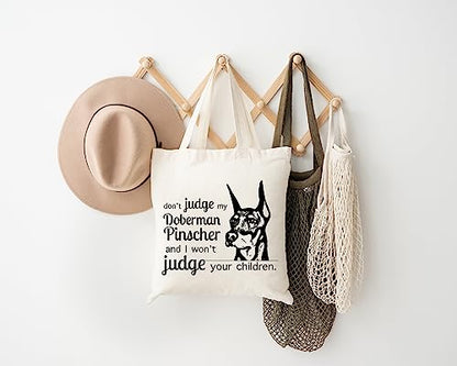 Pet Studio Art Don't Judge My Dog Tote Bag - color: Doberman