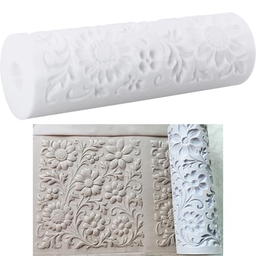 ZCZQC Floral Texture Clay Roller Polymer Clay Texture Roller Embossing Clay Cutter for Use with Cutting Tools 4.72x1.5in for DIY Earrings Jewelry Making Craft Supplies