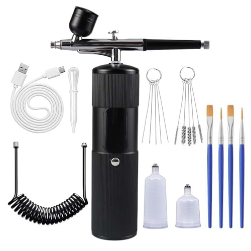 Airbrush Kit with Compressor, 48 PSI High Pressure Cordless Airbrush Gun, Portable Dual Action Airbrush Compressor Set, Handheld Mini Rechargeable Air Brushes for Painting, Model, Nail, Makeup - color: 48psi-black