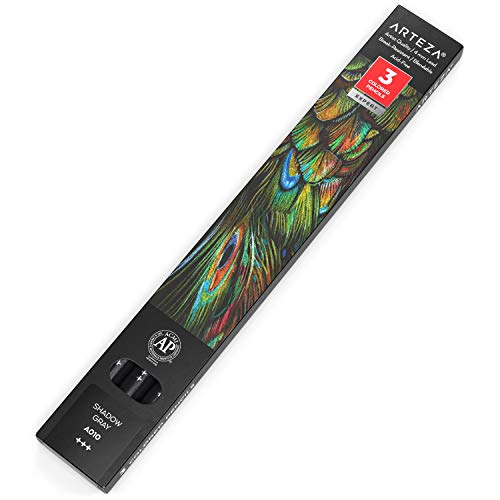 Arteza Colored Pencils, Pack of 3, A010 Shadow Grey, Soft Wax-Based Cores, Ideal for Drawing, Sketching, Shading & Coloring - color: A010 Shadow Gray