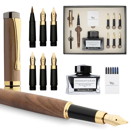 Wordsworth & Black Luxury Bamboo Brown Calligraphy Pen Set, 6 Nibs - color: Brown Wood