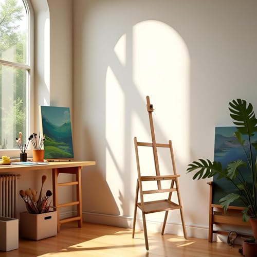 Beech Wood H-Frame Art Easel Adjustable 58"-75" Professional Studio Easel with Storage, Holds Up to 36" Canvas - color: EASEL-B