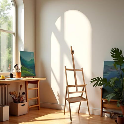 Beech Wood H-Frame Art Easel Adjustable 58"-75" Professional Studio Easel with Storage, Holds Up to 36" Canvas - color: EASEL-B
