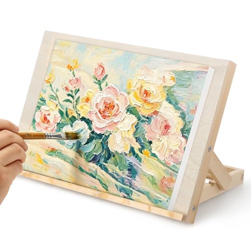 Tabletop Easel for Painting, 13x9.1 Wooden Art Easel Tabletop with Adjustable Angles,Small Portable Foldable Wood Drawing Stand for Canvas, Sketching, Drawing, Books, Tablets