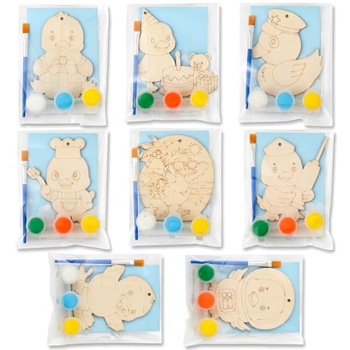 Saypacck 24 Pcs Duck Party Favors Wooden Paint Craft Kits | Duck Theme Crafts for Kids Birthday, Goodie Bag Fillers, Brush Paint Organza Bags Included, - style: Duck