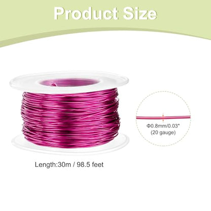 HARFINGTON 20 Gauge Aluminum Craft Wire 0.8mm 98.5ft Flexible Bendable Anodized Metal Jewelry Sculpting Wire for Jewelry Making Modelling Craft DIY, Rose Red - color: Rose Red, size: 30M x 0.8mm
