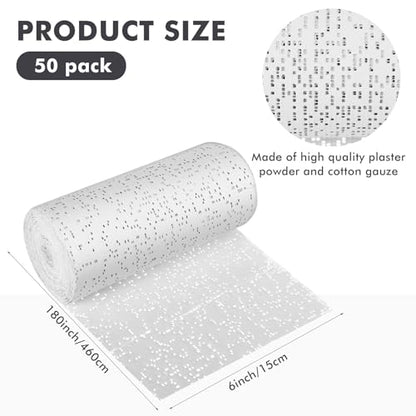 Preboun 50 Pack Plaster Cloth Gauze Bulk for Craft Art, 6 Inch x 180 Inch | Ideal Paper Mache Belly Casting Mask Making, Plaster Strips School Classroom Back to School Art Projects - size: 6 Inch X 180 Inch