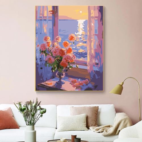 ZRIZQ Paint by Numbers Kit for Adults Beginner,Flowers Landscapes,16x20 | Full set with wooden brushes,rolled canvas,rich paints.Calming activity.Beginner friendly.Just open and paint. - color: 16"X20"Rolled Canvas-Flowers 2