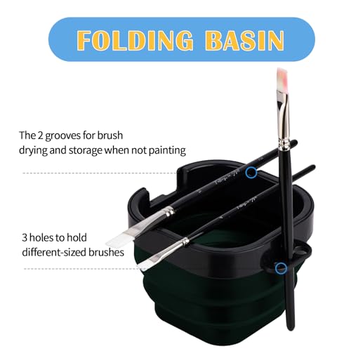 Falling in Art 16 Wells Airtight Paint Palette with Lid, Dark Green - color: Green