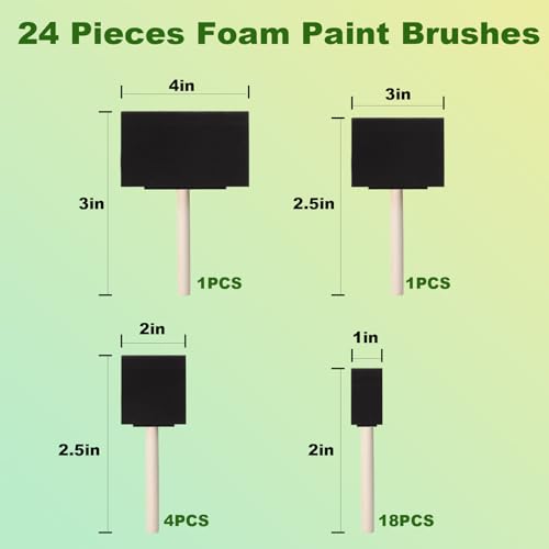 24 Pcs Foam Paint Brushes Set, 1'',2'',3'',4'', Sponge Paint Brush, Wooden Handles Foam Brush for Painting, Craft, Staining, Varnish, Touch Up, Art, Acrylics - size: 24 Packs Mixed Sizes