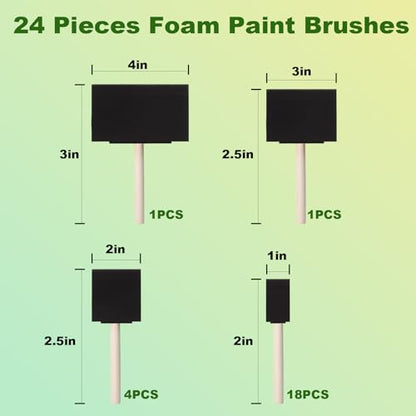 24 Pcs Foam Paint Brushes Set, 1'',2'',3'',4'', Sponge Paint Brush, Wooden Handles Foam Brush for Painting, Craft, Staining, Varnish, Touch Up, Art, Acrylics - size: 24 Packs Mixed Sizes