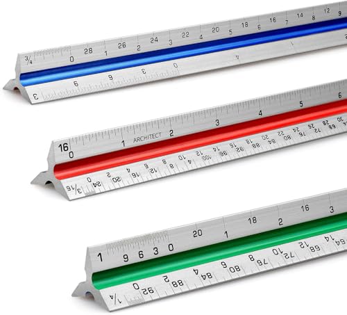 12" Architectural Scale Ruler Triangular Ruler, Color-Coded, 1 Pack | Aluminum Architect Scale Ruler for Architects, Draftsman, Students and Engineers - color: Tricolor