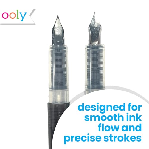 Ooly Splendid Duo Fountain Pens, Set of 2, Black & Blue | Ages 12+, Includes 4 Ink Cartridges, Fine Tip for Calligraphy and Writing, Fountain Pen School Supplies for Kids and Adults - style: Black & Blue Set (2 Pens, Catridges)