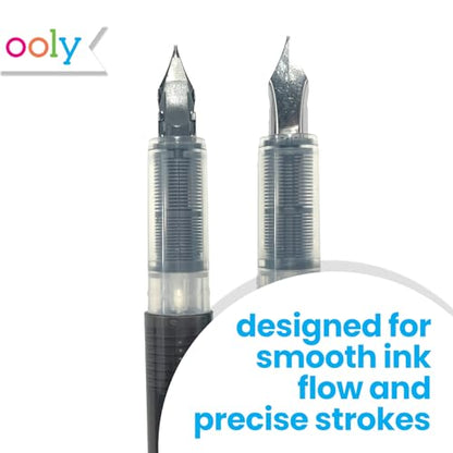 Ooly Splendid Duo Fountain Pens, Set of 2, Black & Blue | Ages 12+, Includes 4 Ink Cartridges, Fine Tip for Calligraphy and Writing, Fountain Pen School Supplies for Kids and Adults - style: Black & Blue Set (2 Pens, Catridges)