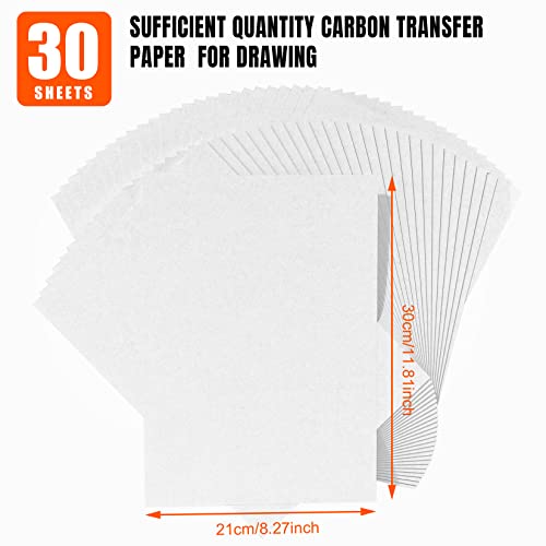PSLER White Carbon Paper for Tracing - 30pcs Graphite Transfer Paper, A4 | Use with Tracing Paper, Carbon Copy Paper for Drawing Patterns on Wood, Canvas, Fabric, Artist Lettering & Sketching - color: white