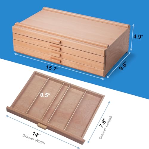Falling in Art 4 Drawer Wooden Pastel Storage Box | Portable Organizer Box for Pastels, Pencils, Markers, Brushes and Art Supplies - size: 4-Drawer