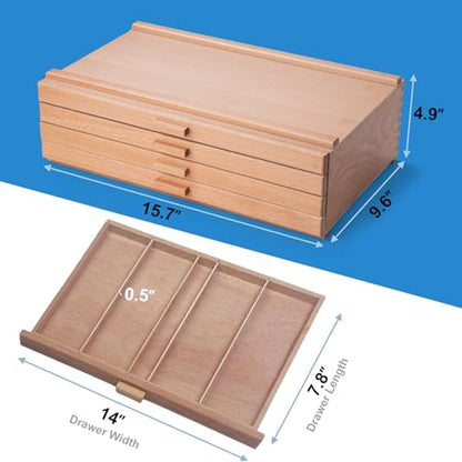 Falling in Art 4 Drawer Wooden Pastel Storage Box | Portable Organizer Box for Pastels, Pencils, Markers, Brushes and Art Supplies - size: 4-Drawer