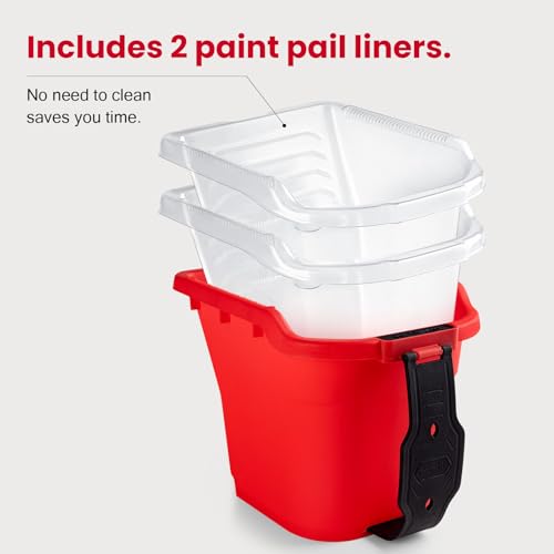 Mister Rui Paint Brushes Paint Cup with Hand Held Paint Bucket Liner & Lid | 2 Inch Paint Brush with Paint Pail Set, Paint Cup with Handle for Smooth Finish, Wall, Furniture, Trim - size: 1PCS, 2" Short, Red Paint Cup