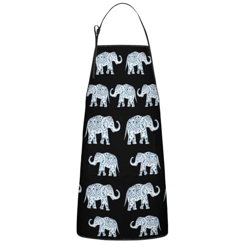 Apron with 2 Pockets,Kitchen Chef Artist Aprons for Cooking Gardening Baking Painting, Waterproof Apron 33" x 27" - color: Elephant