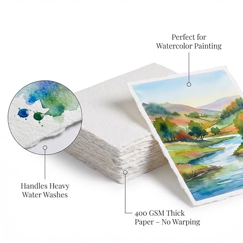 Leather Village Watercolor Paper 11.5''x7.5'', 400 GSM Cotton, 25 Sheets White - size: 11.5 inches X 7.5 inches
