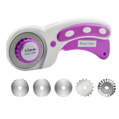 Rotary Cutter For Fabric, 6 Pack 45mm Fabric Cutter with 5 pieces Extra Blades,Ergonomic Handle Rolling Cutter for Fabric, Leather, Crafting, Sewing, Quilting, Fabric Rotary Cutter (Dark Pink) - color: Dark Pink