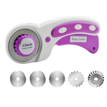 Rotary Cutter For Fabric, 6 Pack 45mm Fabric Cutter with 5 pieces Extra Blades,Ergonomic Handle Rolling Cutter for Fabric, Leather, Crafting, Sewing, Quilting, Fabric Rotary Cutter (Dark Pink) - color: Dark Pink
