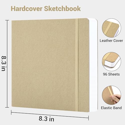 Hardcover Sketch Book, 8.3x8.3, 96 Sheets, Sketchbook for Drawing, Brown | Ideal Gift For Kids Adults,200GSM Watercolor Heavyweight Lay-Flat Art Journal,Drawing pad for Adults - color: Brown