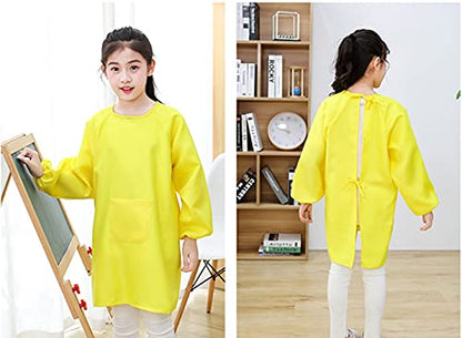 Lauthen.S 2 Pack Kids Art Smocks, Long Sleeve Artist Painting Aprons - color: Red + Yellow, size: L(8-12 Years)