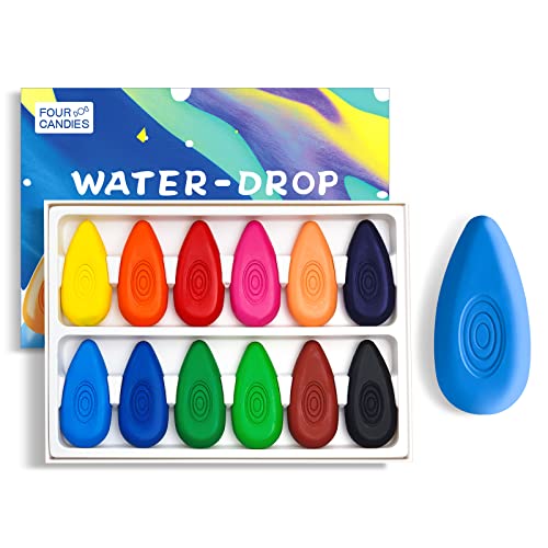 Four Candies Crayons for Toddlers 1-3, 12 Colors, Non-Toxic, Unbreakable | Easy-Grip, Water-Drop Shape for Little Hands, Washable Formula, Smooth Coloring, Fine Motor Skills, Home & Preschool Use - color: 12 Classic Colors