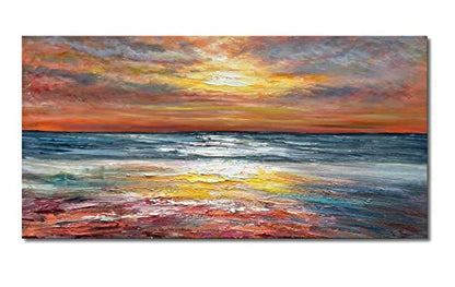 Art Sea Sunrise Landscape Modern Abstract Oil Painting Canvas Oil Painting Wall Art Decoration 24x48 inch - color: Yi012