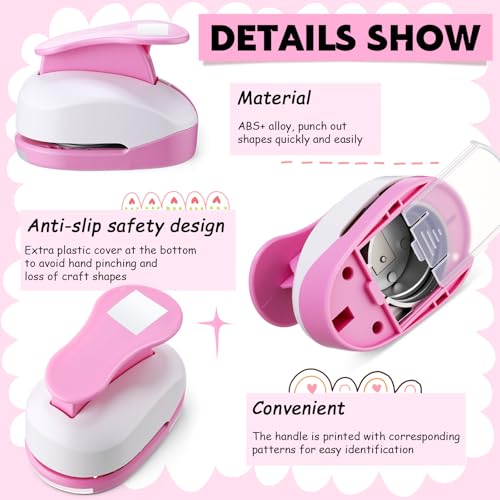 CHENGU 3 Pack Square Hole Punch 2"/1"/0.6", Pink | Paper Craft Cutters for Card Making, Shape Punches for Scrapbooking, Includes 10 Sheets Stickers, Photo Album DIY Projects - color: Pink, style: Square