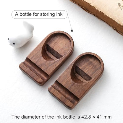 Wooden Calligraphy Brush Holder with Glass Inkwell Container, Set with Angled Tip Holder Base (Upgraded One Glass Ink) - style: Upgraded One Glass Ink