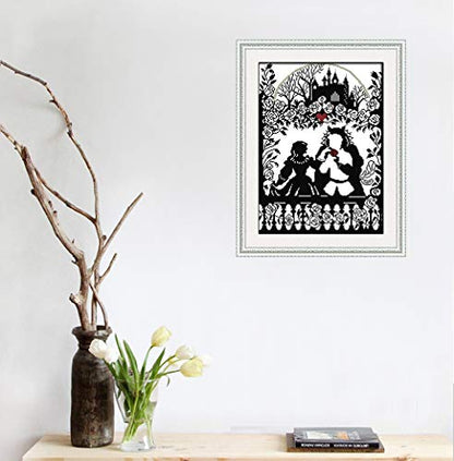 Stamped Cross-Stitch Needlepoint Kits Pre-Printed Patterns for Beginners Adults, Embroidery Cross-Stitching Kit Wall Art Cross Stitch- Fairy Tale Prince and Princess Kits - color: Stamped 12.8x17.6 inch