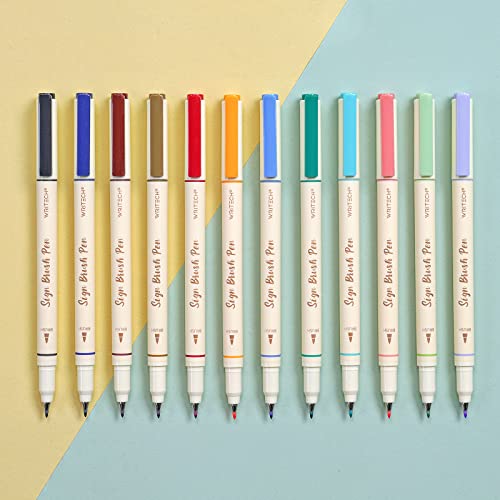 WRITECH Arts Sign Brush Pen Brush Tip Marker Felt Tip Water Based Ink Color Pens 12 Assorted Pastel Colors Great for Lettering, Journaling, Calligraphy (Natural) - color: Multicolor