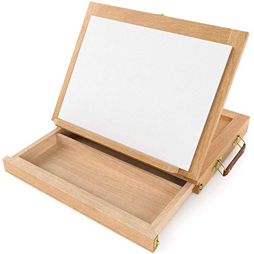 ARTEZA Tabletop Easel, 13.38 x 10.25 x 2 Inches, Portable Beechwood Easel Box with 2-Compartment Drawer and Wooden Palette, Art Supplies Storage for Professional Artists and Hobby Painters