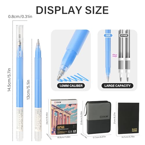 ZSCM 48 Colors 3D Acrylic Gel Pens & Black Paper Sketchbook for Drawing - color: 48 Colors