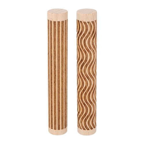 HARFINGTON 2pcs Wood Clay Roller 4" Straight Lines Curved Lines Pattern Rolling Pins Wood Rollers Pottery Tools Wood Grain Texture Rollers for Clay Baking Dough Playdough DIY - style: Straight Lines + Curved Lines
