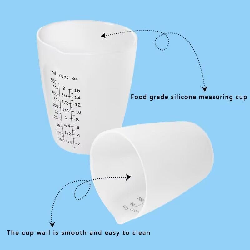 Silicone Measuring Cup, 5PCS Silicone Cups for Epoxy Resin Mixing, 500 & 100ml Reusable Resin Supplies for Resin, Molds, Jewelry Making