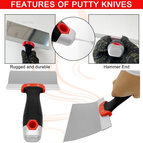 Drywall Knife Set, 10 Pcs Hand Tools Kit | Putty Knives Tapping Knife Multi-purpose Paint Scraper with Mud Pan Gloves for Drywall Work - color: Black - B Set