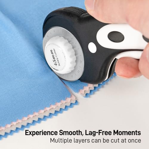 Teslong 45mm Rotary Cutter for Fabric, Extra 8pcs Replacement Blades | Ergonomic Handle Fabric Cutter Wheel with Safety Lock for Fabric, Leather, Crafting, Sewing, Quilting, Left & Right Hand