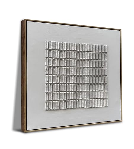 NANKAI Art Hand-drawn white abstract painting in a modern and minimalist style is used for decorating the walls of a home office or corridor. The size is 24x24 inches. - color: NKHB391