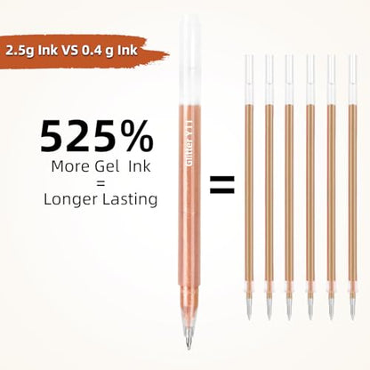 12 Yellow Glitter Gel Pens Set, 1.0 mm Fine Point for Black Paper & White Paper, Large Capacity Pens for Journaling, Adult Coloring Books, Drawing, Note Taking, Highlighting - color: yellow
