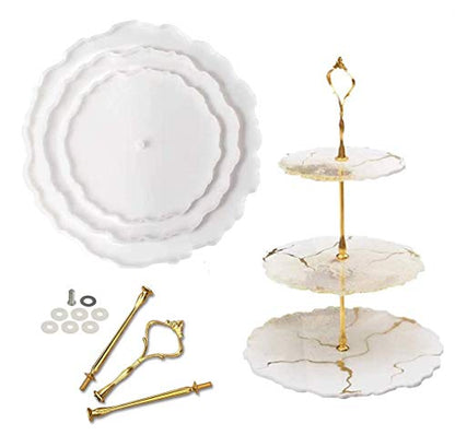 RESINWORLD Thick 3 Tier Resin Cake Stand Molds, Epoxy Resin Tiered Tray Mold, Geode Resin Silicone Casting Mold with Hardware Fittings for Making Cupcake Serving Stand